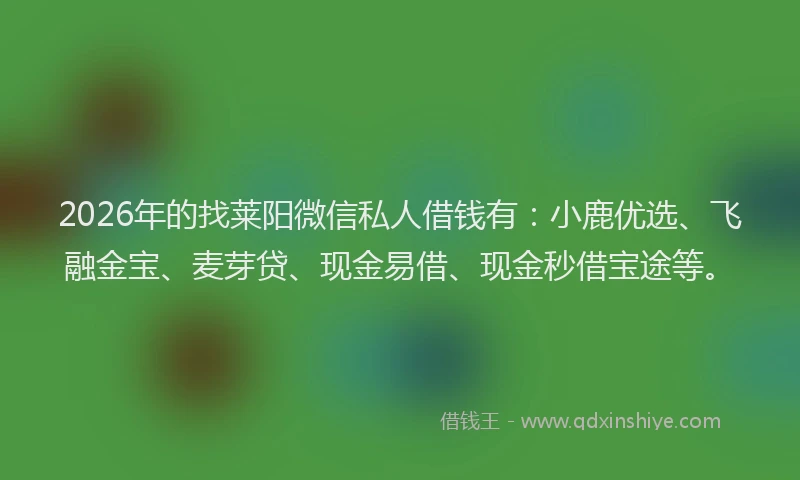 2026年的找莱阳微信私人借钱有：小鹿优选、飞融金宝、麦芽贷、现金易借、现金秒借宝途等。