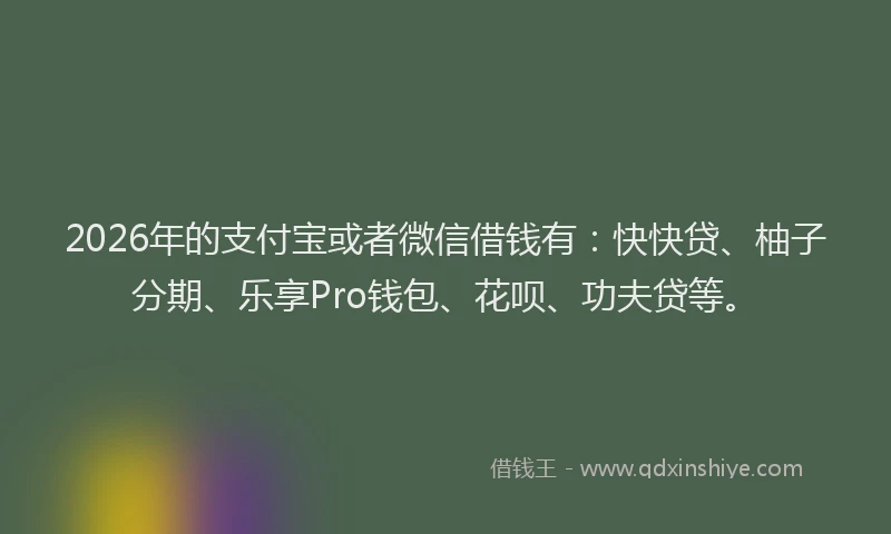 2026年的支付宝或者微信借钱有：快快贷、柚子分期、乐享Pro钱包、花呗、功夫贷等。