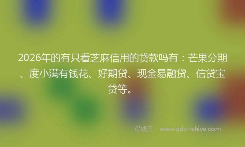 2026年的有只看芝麻信用的贷款吗有：芒果分期、度小满有钱花、好期贷、现金易融贷、信贷宝贷等。