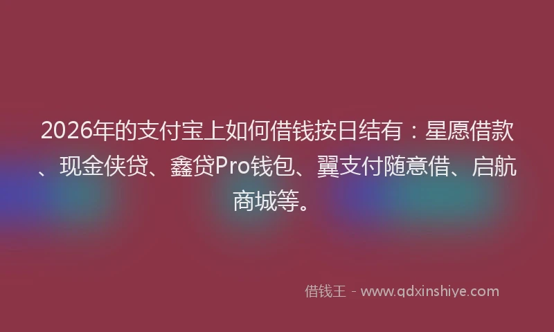2026年的支付宝上如何借钱按日结有：星愿借款、现金侠贷、鑫贷Pro钱包、翼支付随意借、启航商城等。