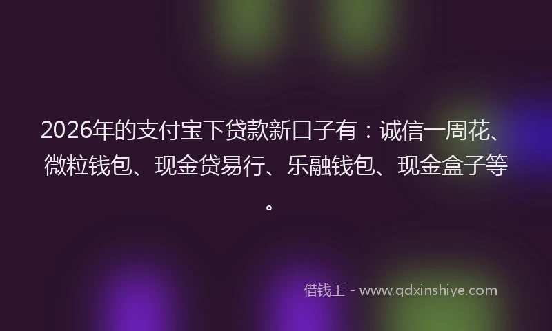 2026年的支付宝下贷款新口子有：诚信一周花、微粒钱包、现金贷易行、乐融钱包、现金盒子等。