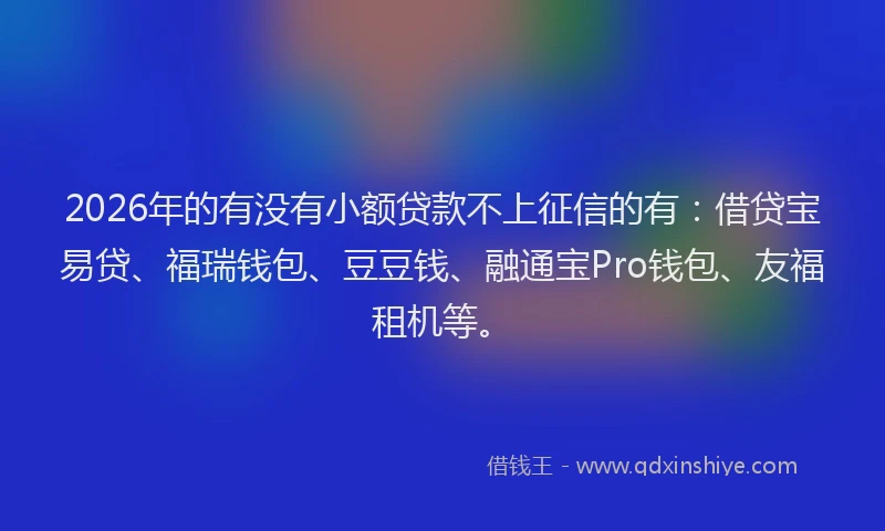 2026年的有没有小额贷款不上征信的有：借贷宝易贷、福瑞钱包、豆豆钱、融通宝Pro钱包、友福租机等。