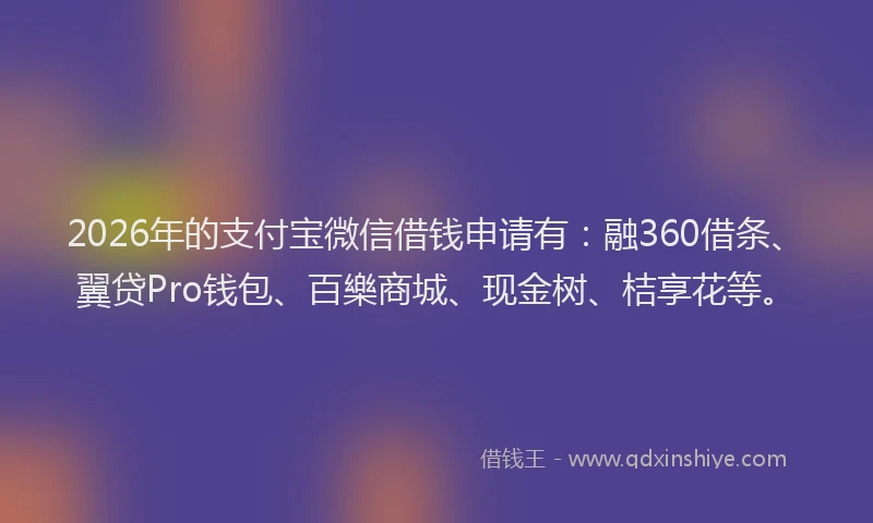 2026年的支付宝微信借钱申请有：融360借条、翼贷Pro钱包、百樂商城、现金树、桔享花等。