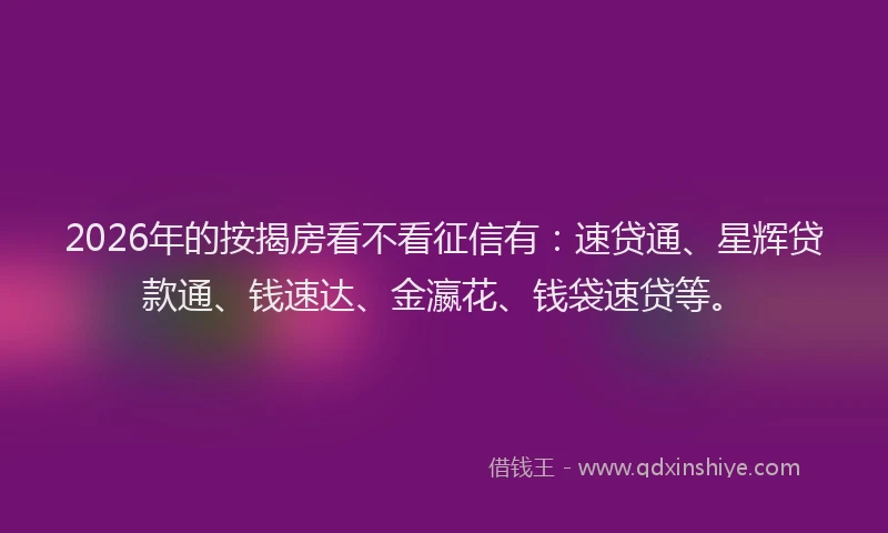 2026年的按揭房看不看征信有：速贷通、星辉贷款通、钱速达、金瀛花、钱袋速贷等。