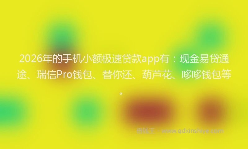 2026年的手机小额极速贷款app有：现金易贷通途、瑞信Pro钱包、替你还、葫芦花、哆哆钱包等。