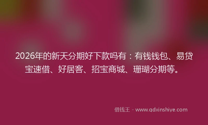 2026年的新天分期好下款吗有：有钱钱包、易贷宝速借、好居客、招宝商城、珊瑚分期等。