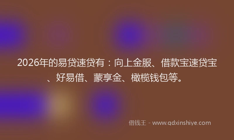 2026年的易贷速贷有：向上金服、借款宝速贷宝、好易借、蒙享金、橄榄钱包等。