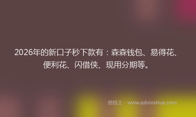 2026年的新口子秒下款有：森森钱包、易得花、便利花、闪借侠、现用分期等。