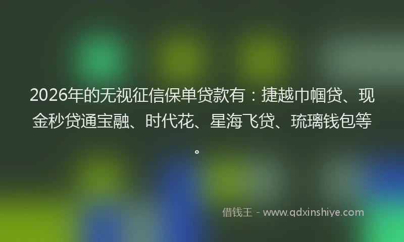 2026年的无视征信保单贷款有：捷越巾帼贷、现金秒贷通宝融、时代花、星海飞贷、琉璃钱包等。