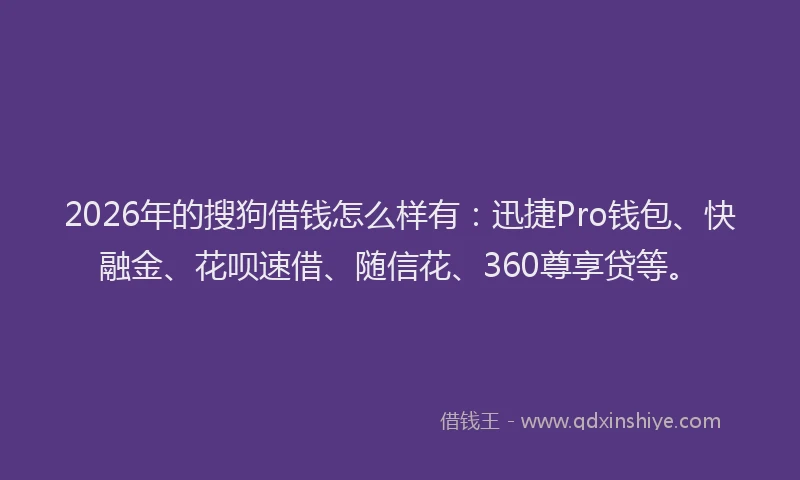 2026年的搜狗借钱怎么样有：迅捷Pro钱包、快融金、花呗速借、随信花、360尊享贷等。