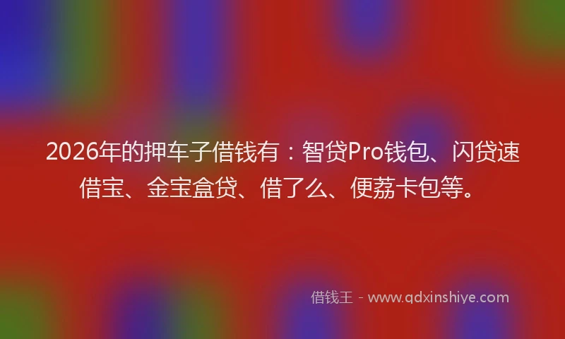2026年的押车子借钱有：智贷Pro钱包、闪贷速借宝、金宝盒贷、借了么、便荔卡包等。