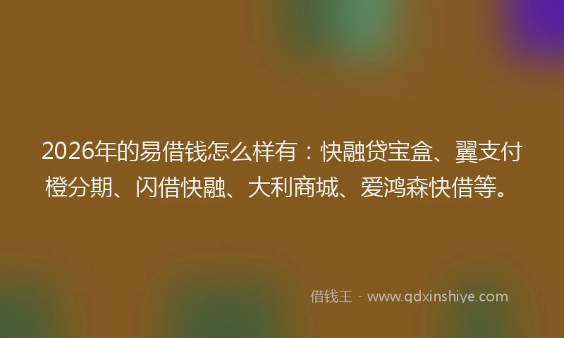2026年的易借钱怎么样有：快融贷宝盒、翼支付橙分期、闪借快融、大利商城、爱鸿森快借等。