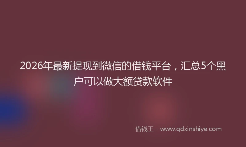 2026年最新提现到微信的借钱平台，汇总5个黑户可以做大额贷款软件