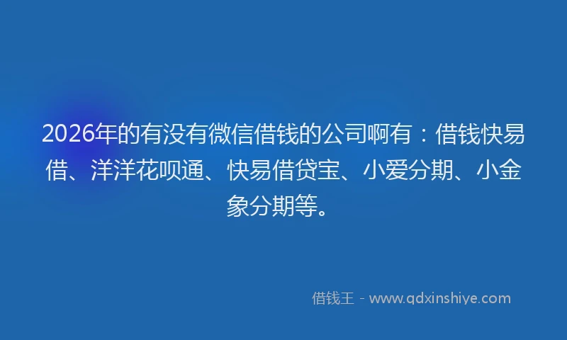 2026年的有没有微信借钱的公司啊有：借钱快易借、洋洋花呗通、快易借贷宝、小爱分期、小金象分期等。