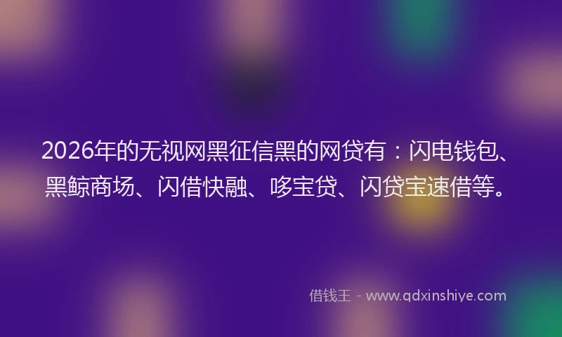 2026年的无视网黑征信黑的网贷有：闪电钱包、黑鲸商场、闪借快融、哆宝贷、闪贷宝速借等。