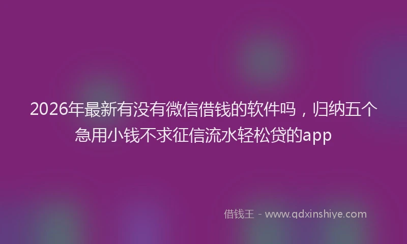 2026年最新有没有微信借钱的软件吗，归纳五个急用小钱不求征信流水轻松贷的app