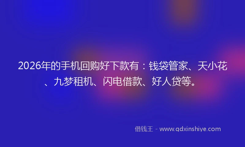 2026年的手机回购好下款有：钱袋管家、天小花、九梦租机、闪电借款、好人贷等。