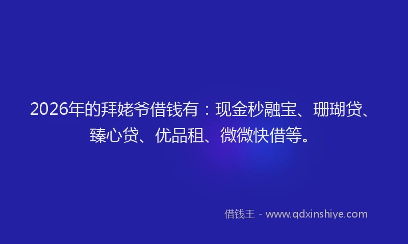 2026年的拜姥爷借钱有：现金秒融宝、珊瑚贷、臻心贷、优品租、微微快借等。