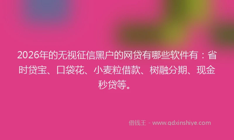2026年的无视征信黑户的网贷有哪些软件有：省时贷宝、口袋花、小麦粒借款、树融分期、现金秒贷等。