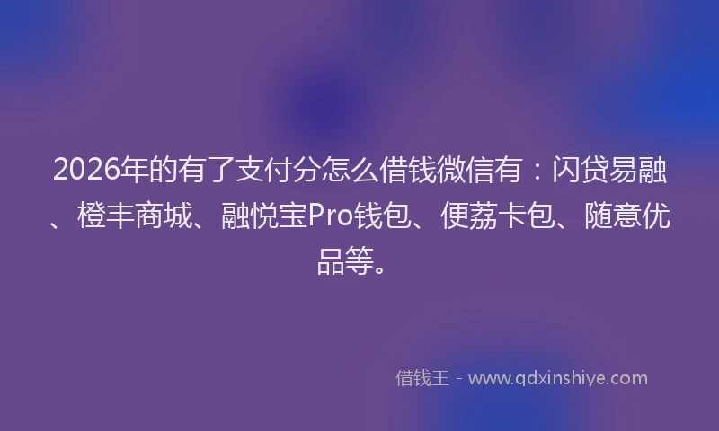 2026年的有了支付分怎么借钱微信有：闪贷易融、橙丰商城、融悦宝Pro钱包、便荔卡包、随意优品等。