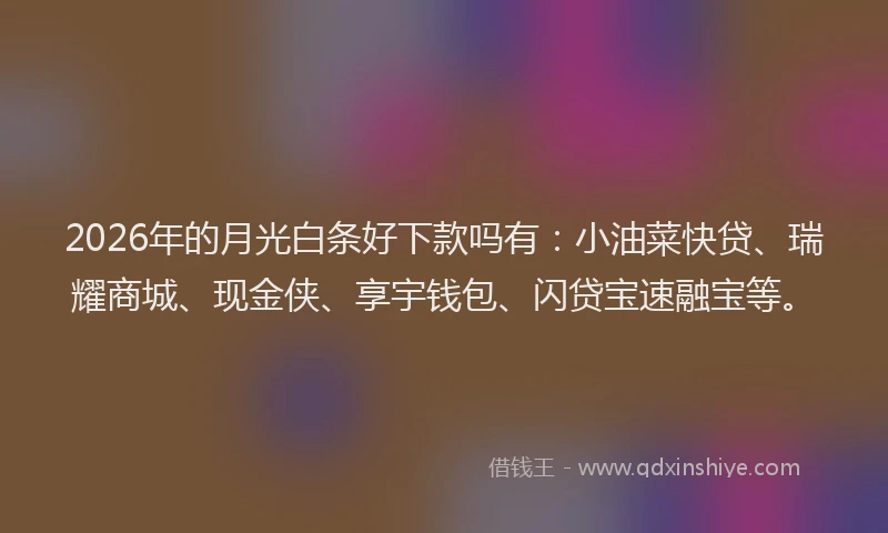 2026年的月光白条好下款吗有：小油菜快贷、瑞耀商城、现金侠、享宇钱包、闪贷宝速融宝等。