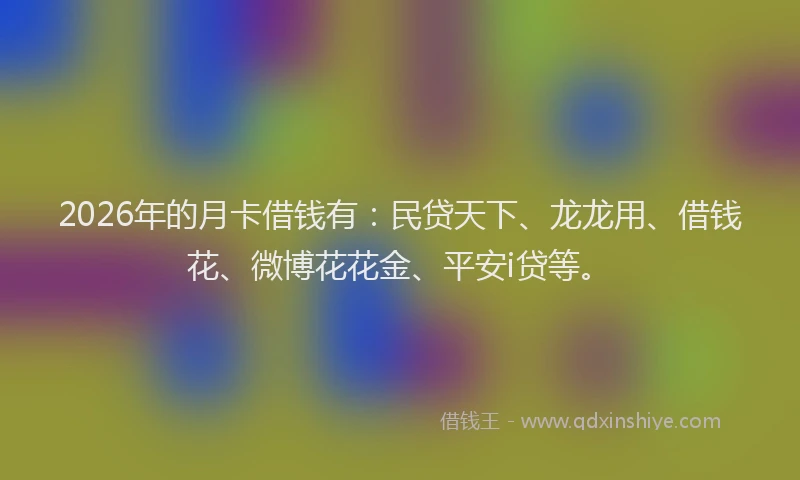 2026年的月卡借钱有：民贷天下、龙龙用、借钱花、微博花花金、平安i贷等。