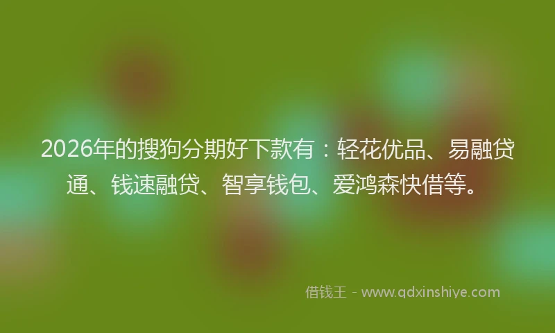 2026年的搜狗分期好下款有：轻花优品、易融贷通、钱速融贷、智享钱包、爱鸿森快借等。
