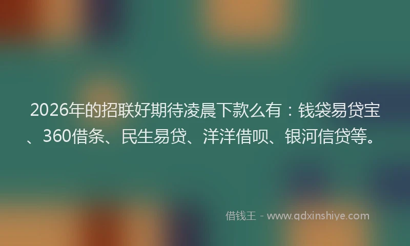 2026年的招联好期待凌晨下款么有：钱袋易贷宝、360借条、民生易贷、洋洋借呗、银河信贷等。