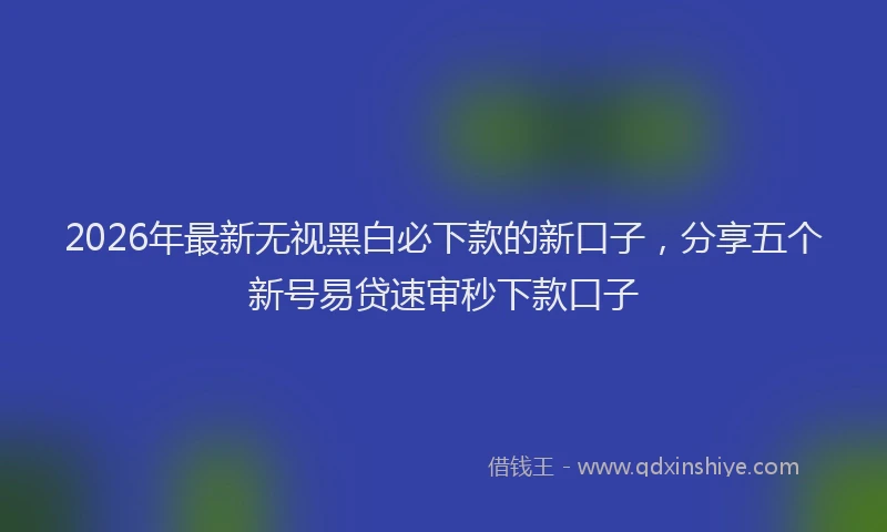 2026年最新无视黑白必下款的新口子，分享五个新号易贷速审秒下款口子