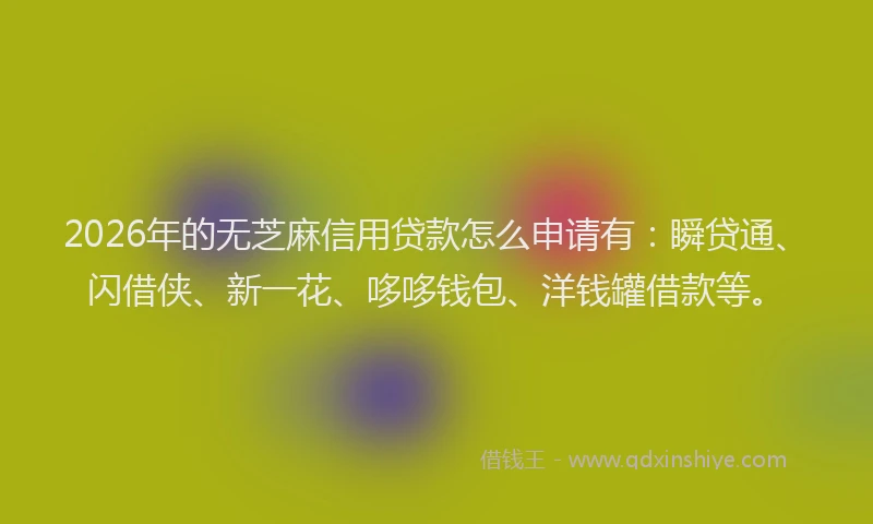 2026年的无芝麻信用贷款怎么申请有：瞬贷通、闪借侠、新一花、哆哆钱包、洋钱罐借款等。