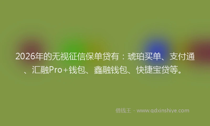 2026年的无视征信保单贷有：琥珀买单、支付通、汇融Pro+钱包、鑫融钱包、快捷宝贷等。