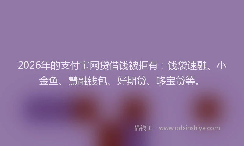 2026年的支付宝网贷借钱被拒有：钱袋速融、小金鱼、慧融钱包、好期贷、哆宝贷等。