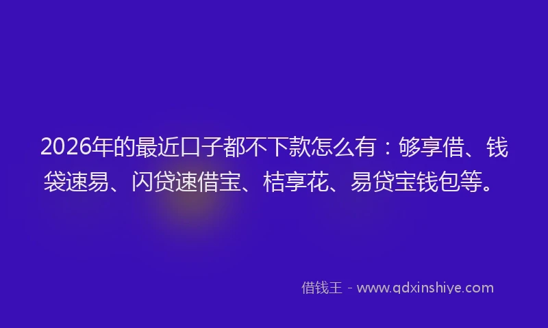 2026年的最近口子都不下款怎么有：够享借、钱袋速易、闪贷速借宝、桔享花、易贷宝钱包等。