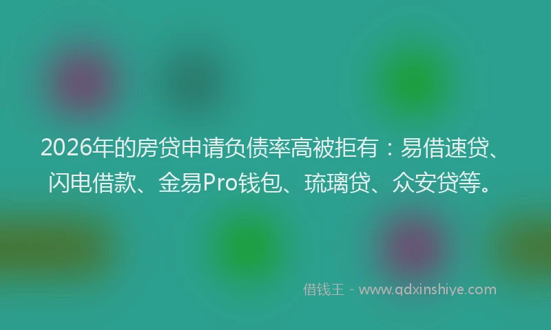 2026年的房贷申请负债率高被拒有：易借速贷、闪电借款、金易Pro钱包、琉璃贷、众安贷等。