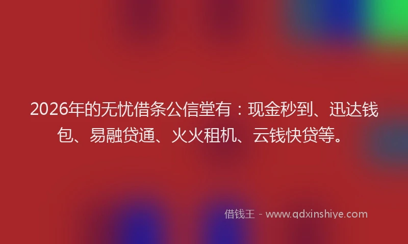 2026年的无忧借条公信堂有：现金秒到、迅达钱包、易融贷通、火火租机、云钱快贷等。