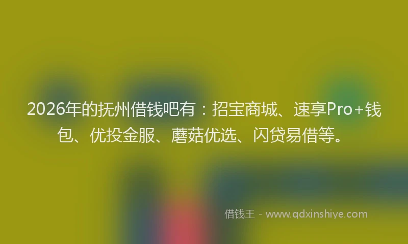 2026年的抚州借钱吧有：招宝商城、速享Pro+钱包、优投金服、蘑菇优选、闪贷易借等。