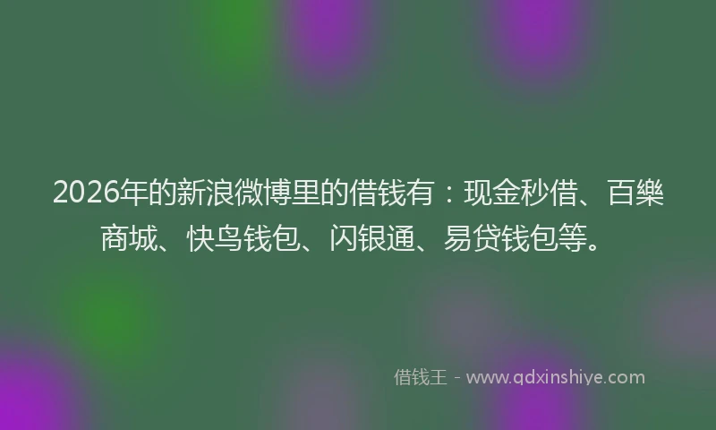 2026年的新浪微博里的借钱有：现金秒借、百樂商城、快鸟钱包、闪银通、易贷钱包等。
