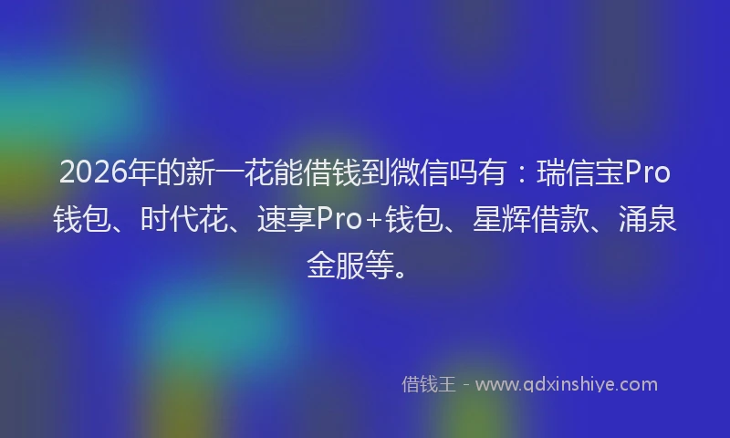 2026年的新一花能借钱到微信吗有：瑞信宝Pro钱包、时代花、速享Pro+钱包、星辉借款、涌泉金服等。