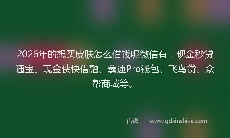 2026年的想买皮肤怎么借钱呢微信有：现金秒贷通宝、现金侠快借融、鑫速Pro钱包、飞鸟贷、众帮商城等。