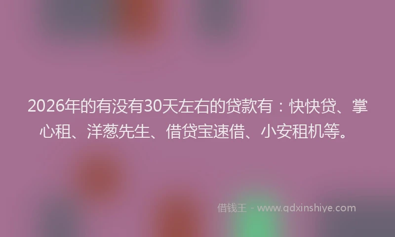 2026年的有没有30天左右的贷款有：快快贷、掌心租、洋葱先生、借贷宝速借、小安租机等。