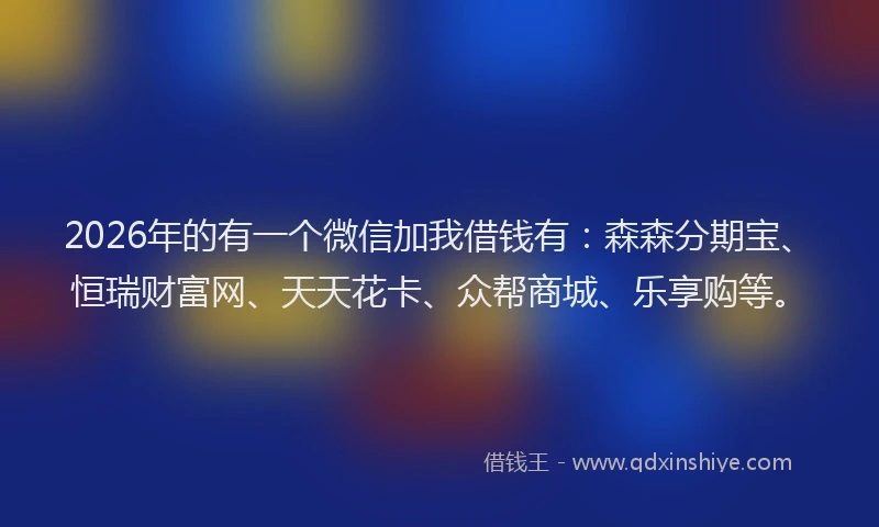 2026年的有一个微信加我借钱有：森森分期宝、恒瑞财富网、天天花卡、众帮商城、乐享购等。