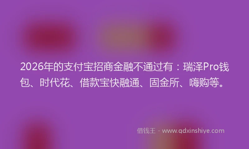 2026年的支付宝招商金融不通过有：瑞泽Pro钱包、时代花、借款宝快融通、固金所、嗨购等。