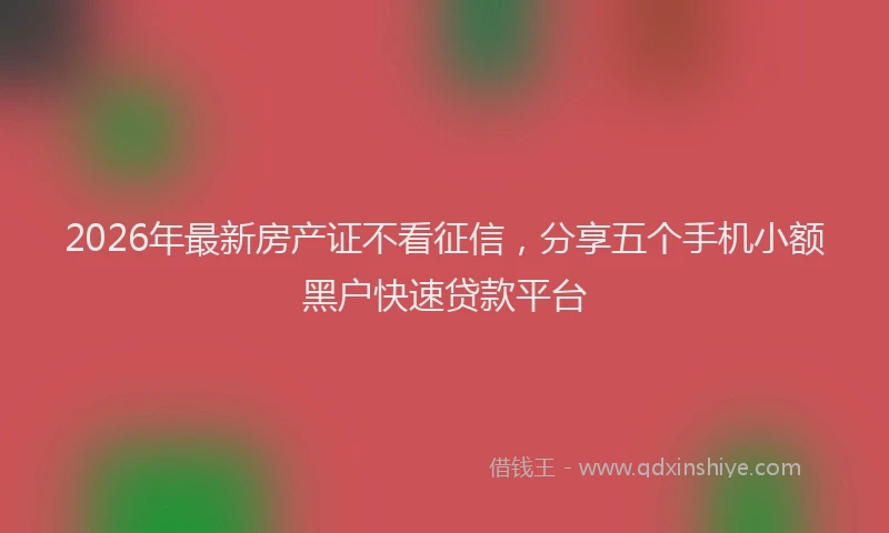 2026年最新房产证不看征信，分享五个手机小额黑户快速贷款平台