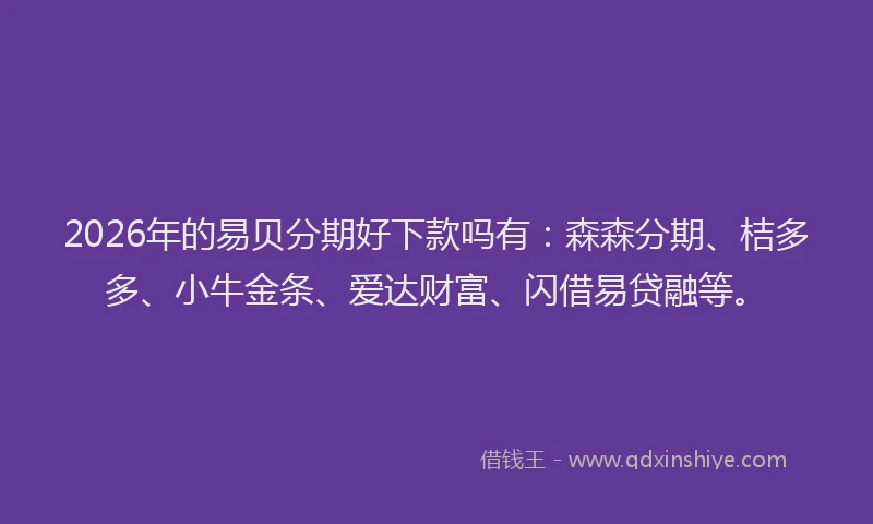 2026年的易贝分期好下款吗有：森森分期、桔多多、小牛金条、爱达财富、闪借易贷融等。