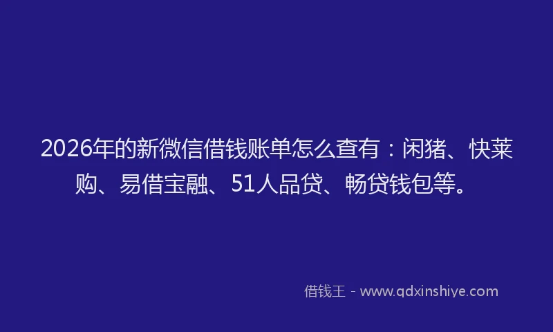 2026年的新微信借钱账单怎么查有：闲猪、快莱购、易借宝融、51人品贷、畅贷钱包等。
