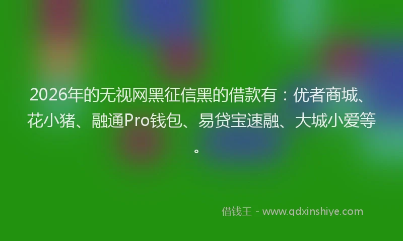 2026年的无视网黑征信黑的借款有：优者商城、花小猪、融通Pro钱包、易贷宝速融、大城小爱等。