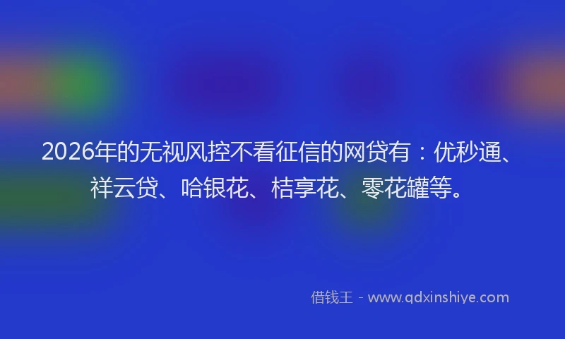 2026年的无视风控不看征信的网贷有：优秒通、祥云贷、哈银花、桔享花、零花罐等。