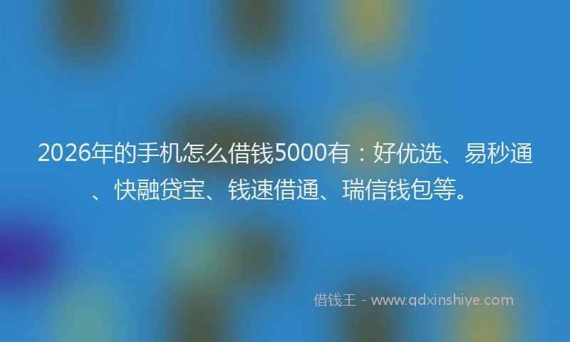 2026年的手机怎么借钱5000有：好优选、易秒通、快融贷宝、钱速借通、瑞信钱包等。