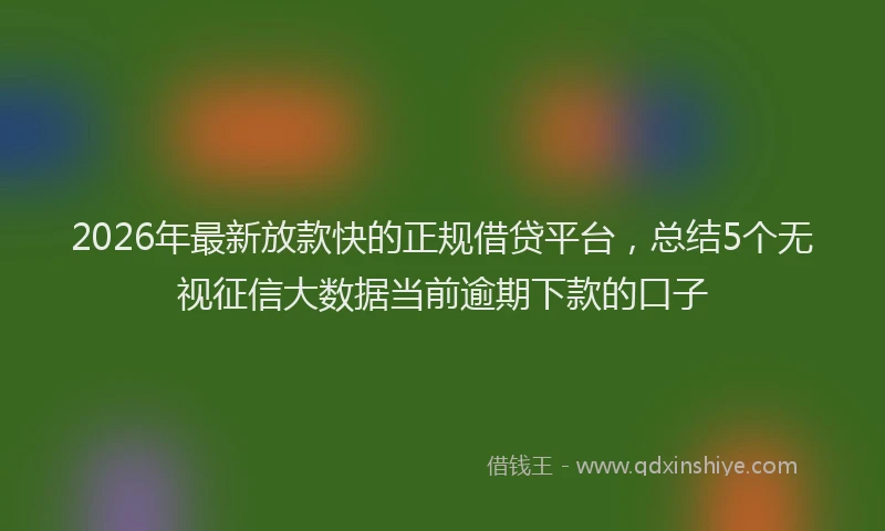 2026年最新放款快的正规借贷平台，总结5个无视征信大数据当前逾期下款的口子