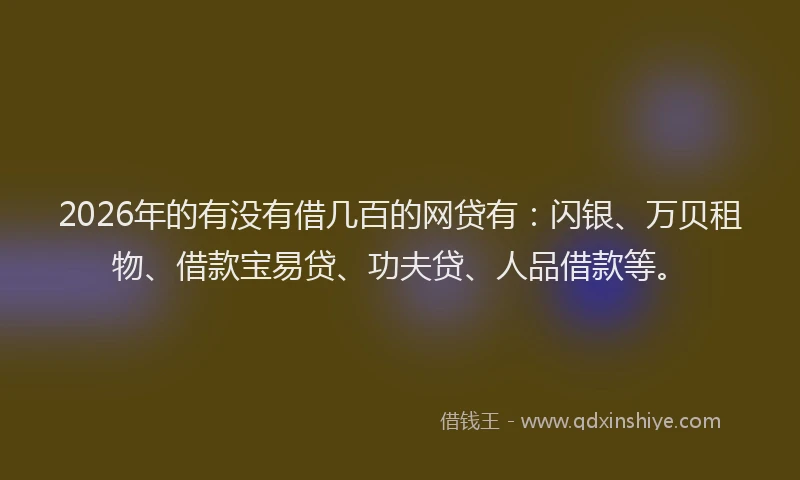 2026年的有没有借几百的网贷有：闪银、万贝租物、借款宝易贷、功夫贷、人品借款等。